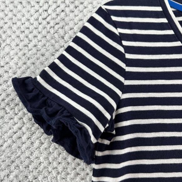 Boden Dress Women US4R Blue White Striped Emily Ruffle Jersey Stretch Crew Neck - Picture 6 of 13